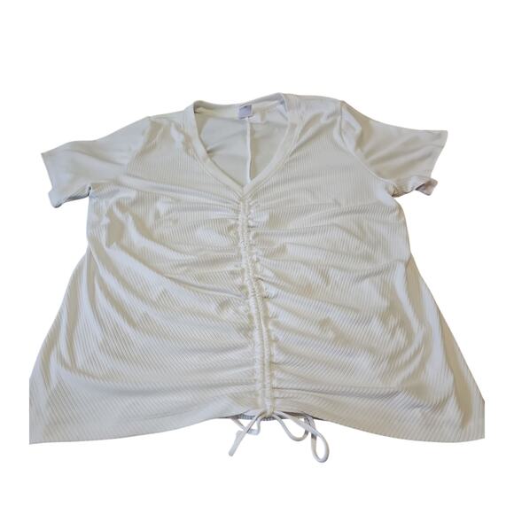 Lane Bryant Livi Ruched Drawstring Top Womens Plus 18/20 Ribbed White Tie Front - Picture 3 of 8